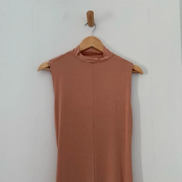 Vince tan mock neck gathered waist sleeveless jersey midi dress - XS NWT - Picture 7 of 8